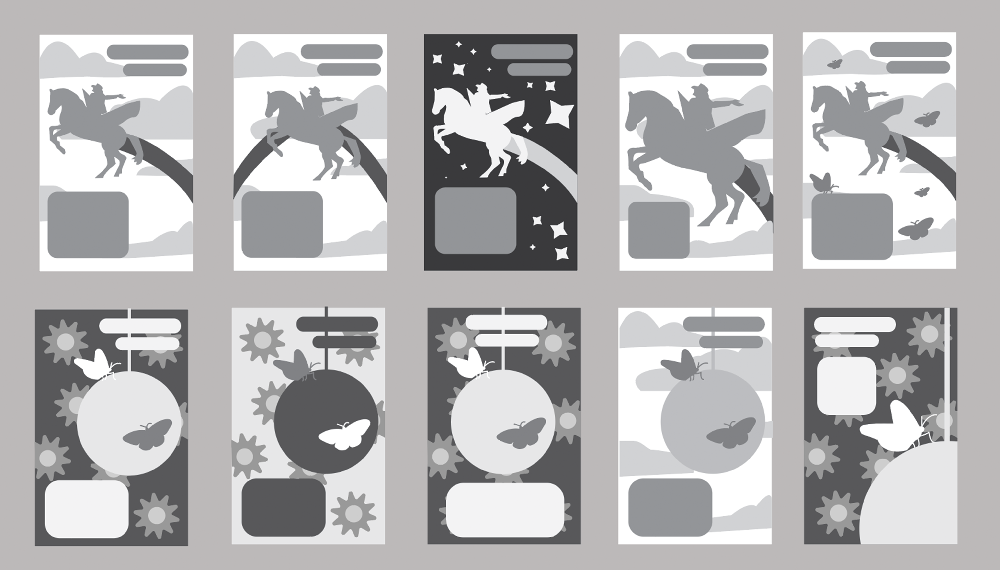 Sketches of two of the poster designs from the previous slide experimenting with different compositions and backgrounds.